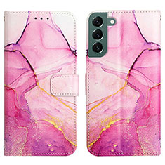 Leather Case Stands Fashionable Pattern Flip Cover Holder Y03B for Samsung Galaxy S21 FE 5G Hot Pink