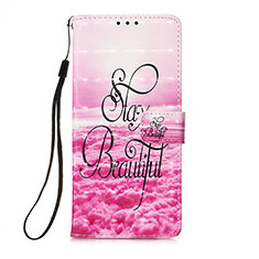 Leather Case Stands Fashionable Pattern Flip Cover Holder Y03B for Xiaomi Redmi 10 (2022) Pink