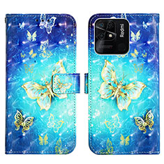 Leather Case Stands Fashionable Pattern Flip Cover Holder Y03B for Xiaomi Redmi 10 India Sky Blue