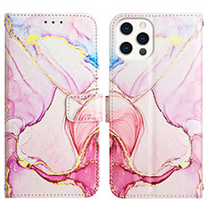 Leather Case Stands Fashionable Pattern Flip Cover Holder Y04B for Apple iPhone 15 Pro Pink