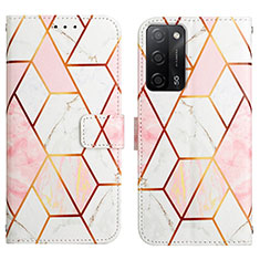Leather Case Stands Fashionable Pattern Flip Cover Holder Y04B for Oppo A55 5G White