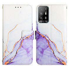 Leather Case Stands Fashionable Pattern Flip Cover Holder Y04B for Oppo A94 5G Purple