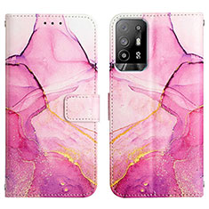 Leather Case Stands Fashionable Pattern Flip Cover Holder Y04B for Oppo Reno5 Z 5G Hot Pink