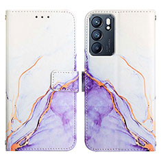 Leather Case Stands Fashionable Pattern Flip Cover Holder Y04B for Oppo Reno6 5G Purple