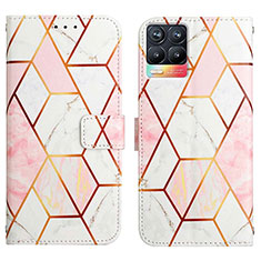 Leather Case Stands Fashionable Pattern Flip Cover Holder Y04B for Realme 8 Pro White