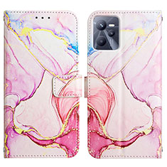 Leather Case Stands Fashionable Pattern Flip Cover Holder Y04B for Realme C35 Pink