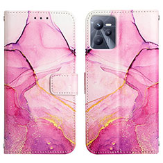 Leather Case Stands Fashionable Pattern Flip Cover Holder Y04B for Realme Narzo 50A Prime Hot Pink