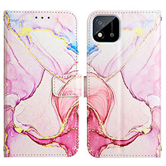 Leather Case Stands Fashionable Pattern Flip Cover Holder Y04B for Realme Narzo 50i Pink