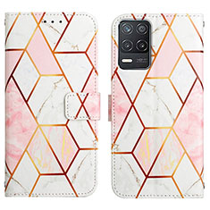 Leather Case Stands Fashionable Pattern Flip Cover Holder Y04B for Realme V13 5G White