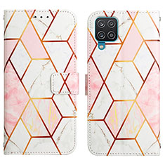 Leather Case Stands Fashionable Pattern Flip Cover Holder Y04B for Samsung Galaxy A12 5G White