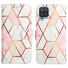 Leather Case Stands Fashionable Pattern Flip Cover Holder Y04B for Samsung Galaxy A12 White