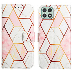 Leather Case Stands Fashionable Pattern Flip Cover Holder Y04B for Samsung Galaxy F42 5G White