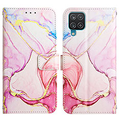 Leather Case Stands Fashionable Pattern Flip Cover Holder Y04B for Samsung Galaxy M12 Pink