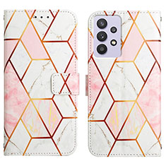 Leather Case Stands Fashionable Pattern Flip Cover Holder Y04B for Samsung Galaxy M32 5G White
