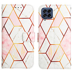 Leather Case Stands Fashionable Pattern Flip Cover Holder Y04B for Samsung Galaxy M33 5G White