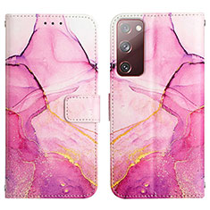 Leather Case Stands Fashionable Pattern Flip Cover Holder Y04B for Samsung Galaxy S20 FE 4G Hot Pink