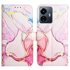 Leather Case Stands Fashionable Pattern Flip Cover Holder Y04B for Vivo iQOO Z6 Lite 5G Pink