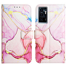 Leather Case Stands Fashionable Pattern Flip Cover Holder Y04B for Vivo V23e 5G Pink