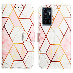 Leather Case Stands Fashionable Pattern Flip Cover Holder Y04B for Vivo V23e 5G White