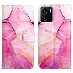 Leather Case Stands Fashionable Pattern Flip Cover Holder Y04B for Vivo Y15C Hot Pink