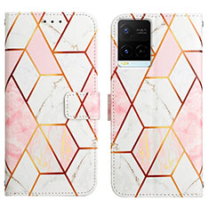 Leather Case Stands Fashionable Pattern Flip Cover Holder Y04B for Vivo Y21 White