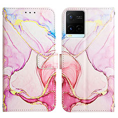 Leather Case Stands Fashionable Pattern Flip Cover Holder Y04B for Vivo Y21a Pink