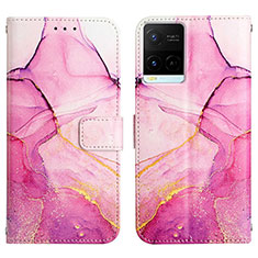 Leather Case Stands Fashionable Pattern Flip Cover Holder Y04B for Vivo Y21e Hot Pink