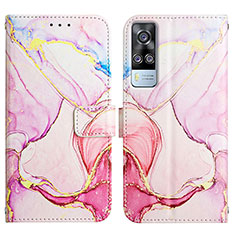 Leather Case Stands Fashionable Pattern Flip Cover Holder Y04B for Vivo Y31 (2021) Pink