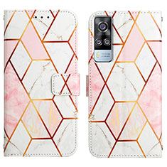 Leather Case Stands Fashionable Pattern Flip Cover Holder Y04B for Vivo Y31 (2021) White
