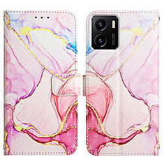 Leather Case Stands Fashionable Pattern Flip Cover Holder Y04B for Vivo Y32t Pink
