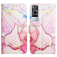 Leather Case Stands Fashionable Pattern Flip Cover Holder Y04B for Vivo Y51A Pink