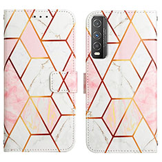 Leather Case Stands Fashionable Pattern Flip Cover Holder Y04B for Vivo Y70t 5G White