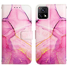 Leather Case Stands Fashionable Pattern Flip Cover Holder Y04B for Vivo Y72 India Hot Pink