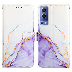 Leather Case Stands Fashionable Pattern Flip Cover Holder Y04B for Vivo Y75s 5G Purple