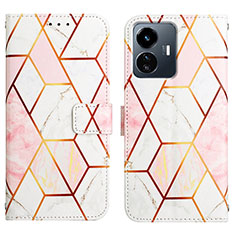 Leather Case Stands Fashionable Pattern Flip Cover Holder Y04B for Vivo Y77e 5G White