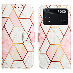 Leather Case Stands Fashionable Pattern Flip Cover Holder Y04B for Xiaomi Poco M4 Pro 4G White