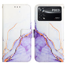 Leather Case Stands Fashionable Pattern Flip Cover Holder Y04B for Xiaomi Poco X4 Pro 5G Purple