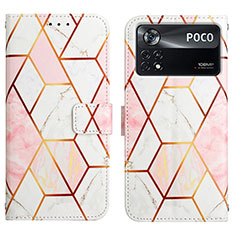 Leather Case Stands Fashionable Pattern Flip Cover Holder Y04B for Xiaomi Poco X4 Pro 5G White