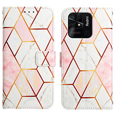 Leather Case Stands Fashionable Pattern Flip Cover Holder Y04B for Xiaomi Redmi 10 India White