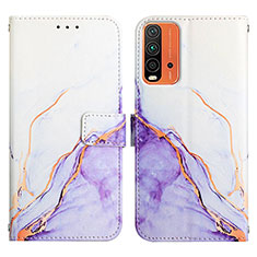 Leather Case Stands Fashionable Pattern Flip Cover Holder Y04B for Xiaomi Redmi 9 Power Purple