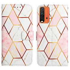 Leather Case Stands Fashionable Pattern Flip Cover Holder Y04B for Xiaomi Redmi 9 Power White