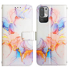 Leather Case Stands Fashionable Pattern Flip Cover Holder Y04B for Xiaomi Redmi Note 10 5G Blue