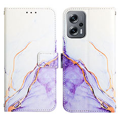 Leather Case Stands Fashionable Pattern Flip Cover Holder Y04B for Xiaomi Redmi Note 11T Pro+ Plus 5G Purple