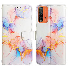 Leather Case Stands Fashionable Pattern Flip Cover Holder Y04B for Xiaomi Redmi Note 9 4G Blue