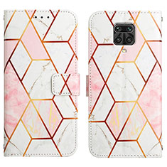 Leather Case Stands Fashionable Pattern Flip Cover Holder Y04B for Xiaomi Redmi Note 9S White