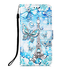 Leather Case Stands Fashionable Pattern Flip Cover Holder Y05B for Samsung Galaxy S22 Plus 5G Blue