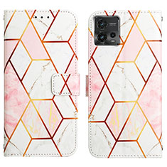 Leather Case Stands Fashionable Pattern Flip Cover Holder YB4 for Motorola Moto G72 White