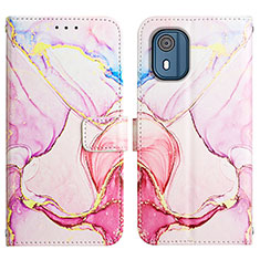 Leather Case Stands Fashionable Pattern Flip Cover Holder YB4 for Nokia C02 Pink