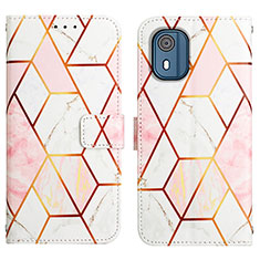 Leather Case Stands Fashionable Pattern Flip Cover Holder YB4 for Nokia C02 White