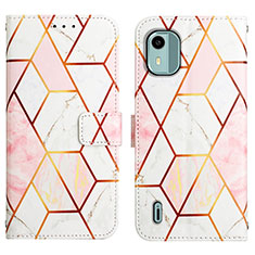 Leather Case Stands Fashionable Pattern Flip Cover Holder YB4 for Nokia C12 Plus White